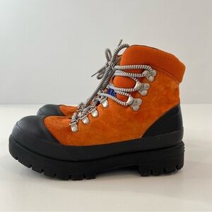 Esprit Orange Suede Chunky Hiking Boots Women Size 7.5 Y2K Lug Sole platform